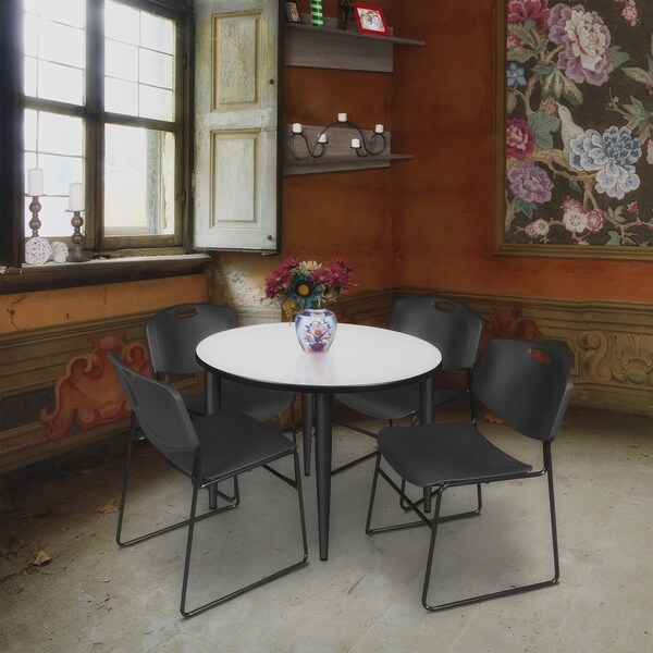 Regency Kahlo Round Table & Chair Sets, 36 W, 36 L, 29 H, Wood, Metal, Polypropylene Top, White - TPL36RNDWHBK44BK