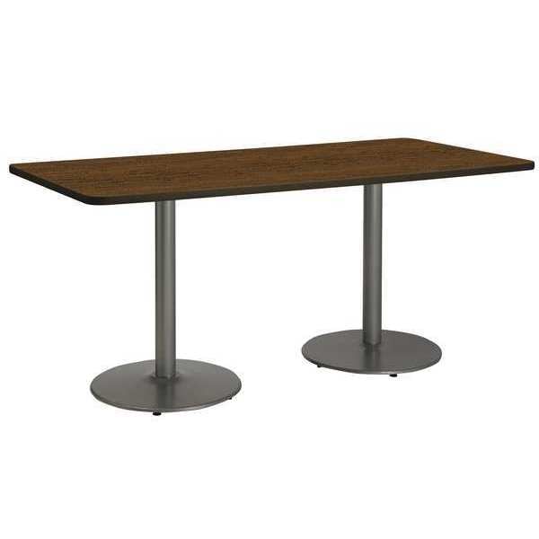 Kfi Rectangle KFI 36" x 72" Pedestal Table with Walnut Top, Round Silver Base, 72 W, 36 L, 29 H, Walnut - T3672-B1922-SL-WL