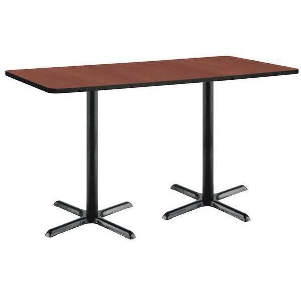 Kfi Rectangle KFI 36" x 72" Pedestal Table with Mahogany Top, Black X-Base, Bistro Height, 72 W, 36 L - T3672-B2025-BK-MH-38