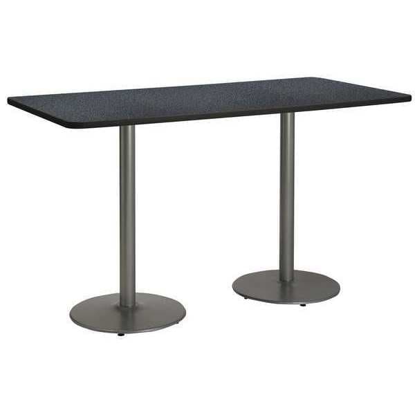 Kfi Rectangle KFI 36" x 72" Pedestal Table with Graphite Nebula Top, Round Silver Base, Bistro Height - T3672-B1922-SL-GRN-38