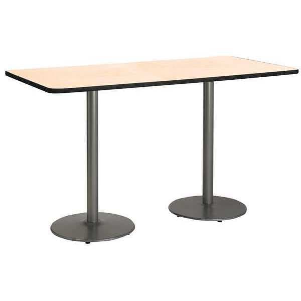 Kfi Rectangle KFI 36" x 72" Pedestal Table with Natural Top, Round Silver Base, Bistro Height, 72 W - T3672-B1922-SL-NA-38