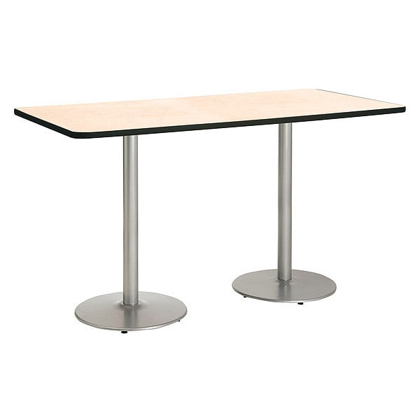 Kfi Rectangle KFI Mode 42" x 96" Conference Table, Natural Finish, Round Silver Base, Bistro Height - T4296-B1922-SL-NA-38