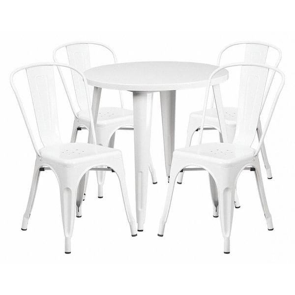 Flash Furniture Round 30" W, 30" L, 29.5" H, Metal Top, White - CH-51090TH-4-18CAFE-WH-GG