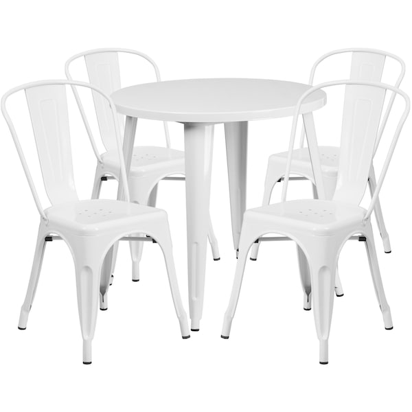 Flash Furniture Round 30" W, 30" L, 29.5" H, Metal Top, White - CH-51090TH-4-18CAFE-WH-GG