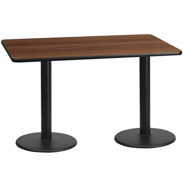 Flash Furniture Rectangle Walnut Table, Rctngl w/Round Base, 30"x60", 30" W, 60" L, 31.125" H, Laminate Top - XU-WALTB-3060-TR18-GG