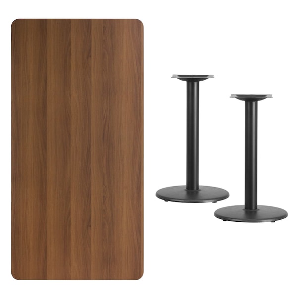 Flash Furniture Rectangle Walnut Table, Rctngl w/Round Base, 30"x60", 30" W, 60" L, 31.125" H, Laminate Top - XU-WALTB-3060-TR18-GG