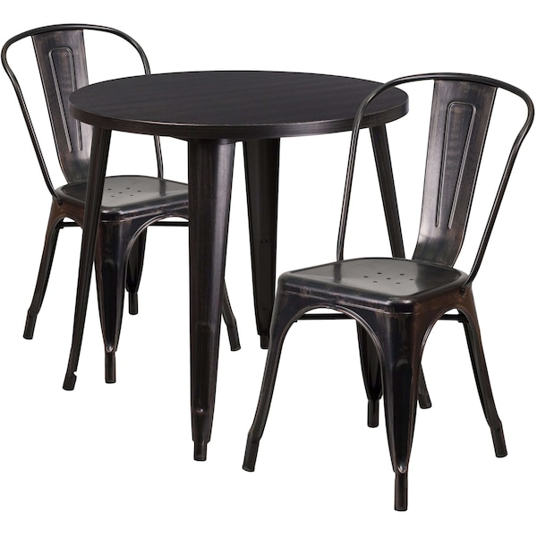 Flash Furniture Round 30" W, 30" L, 29.5" H, Metal Top, Gold - CH-51090TH-2-18CAFE-BQ-GG