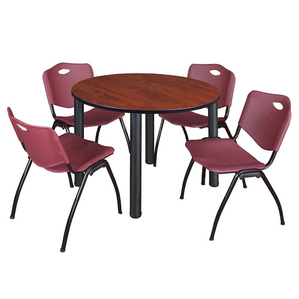 Kee Round Tables > Breakroom Tables > Kee Round Table & Chair Sets, Wood|Metal|Plastic Top, Cherry - TB48RNDCHBPBK47BY