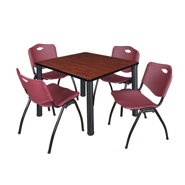 Kee Square Tables > Breakroom Tables > Kee Square Table & Chair Sets, Wood|Metal|Plastic Top, Cherry - TB3636CHBPBK47BY