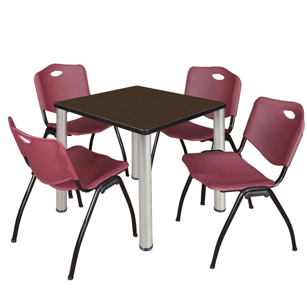 Regency Square Kee Breakroom Table W/ 4 M Stack Chairs, 30 in W, 30 in L, Neo Walnut - TB3030NWBPCM47BY