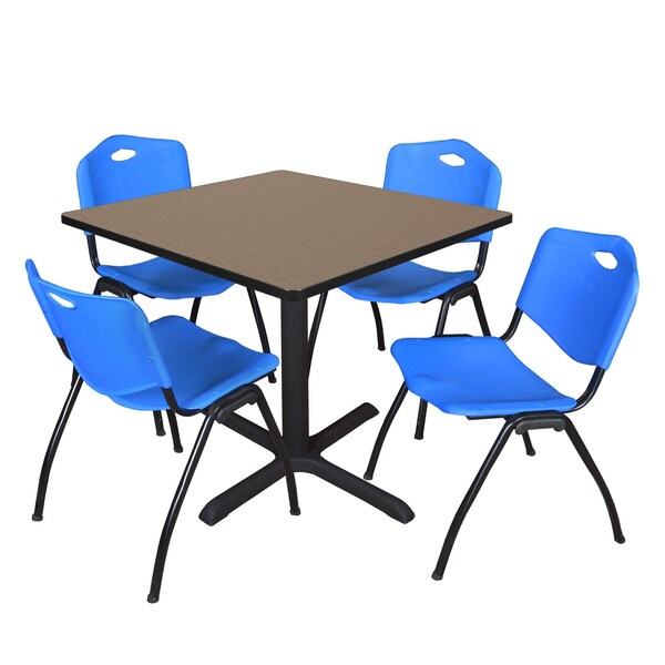 Regency Square Cain Breakroom Table W/ 4 M Stack Chairs, 42 in W, 42 in L, Noble Oak - TB4242NO47BE