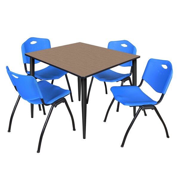 Regency Square Kahlo Breakroom Table W/ 4 M Stack Chairs, 48 in W, 48 in L, Noble Oak - TPL4848NOBK47BE