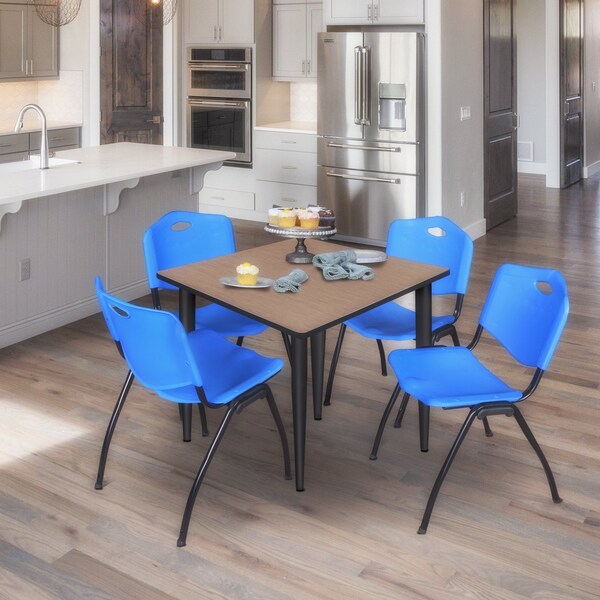 Regency Square Kahlo Breakroom Table W/ 4 M Stack Chairs, 48 in W, 48 in L, Noble Oak - TPL4848NOBK47BE