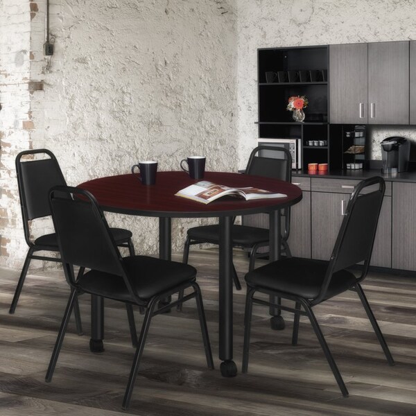 Regency Kee Mobile Tables, 48 W, 48 L, 29 H, Wood, Metal Top, Mahogany - TBMC48RNDMHBK