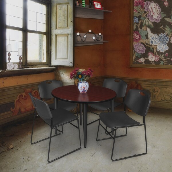 Regency Kahlo Round Table & Chair Sets, 42 W, 42 L, 29 H, Wood, Metal, Polypropylene Top, Mahogany - TPL42RNDMHBK44BK