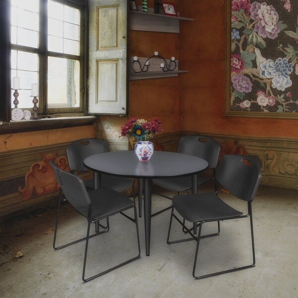 Regency Kahlo Round Table & Chair Sets, 48 W, 48 L, 29 H, Wood, Metal, Polypropylene Top, Grey - TPL48RNDGYBK44BK