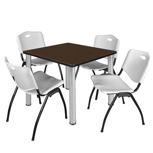 Regency Square Kee Breakroom Table W/ 4 M Stack Chairs, 36 in W, 36 in L, Neo Walnut - TB3636NWBPCM47GY