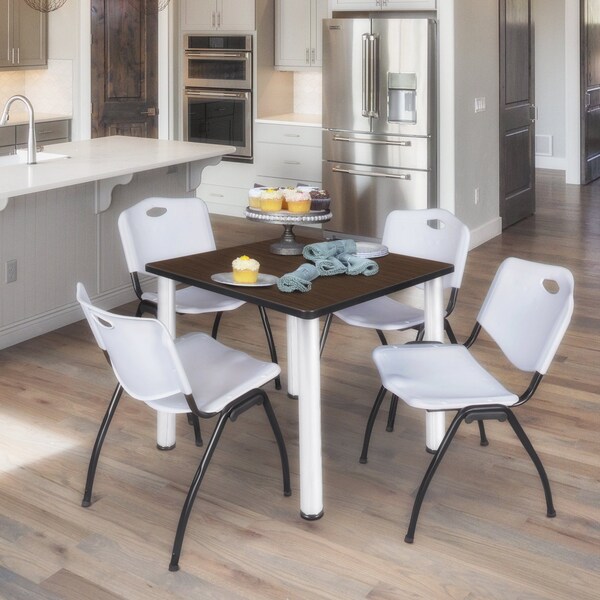 Regency Square Kee Breakroom Table W/ 4 M Stack Chairs, 36 in W, 36 in L, Neo Walnut - TB3636NWBPCM47GY