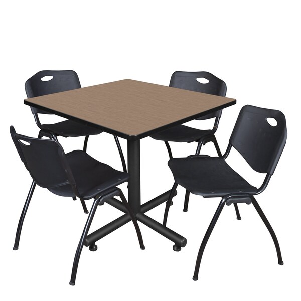 Regency Square Kobe Breakroom Table W/ 4 M Stack Chairs, 42 in W, 42 in L, Noble Oak - TKB4242NO47BK