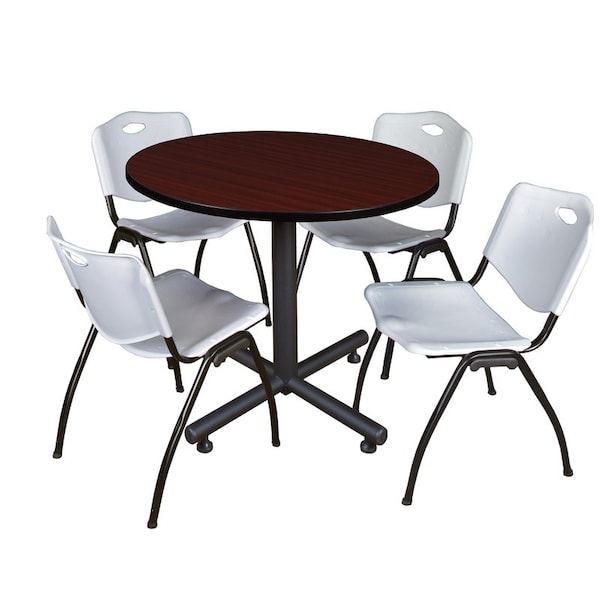 Kobe Round Tables > Breakroom Tables > Kobe Round Table & Chair Sets, Wood|Metal|Plastic Top, Mahogany - TKB36RNDMH47GY