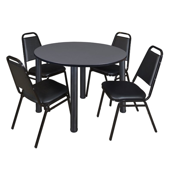 Kee Round Tables > Breakroom Tables > Kee Round Table & Chair Sets, Wood|Metal|Vinyl Top, Grey - TB48RNDGYBPBK29BK