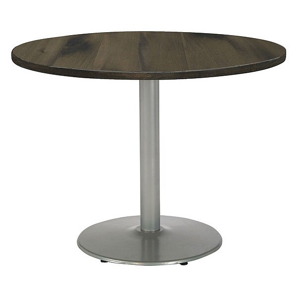 Kfi Round Wood Table, Barnwood/Silver, 42"Dx29"H, 42" Dia. (Table Top), 22" Dia. (Base) W, Wood Top - T42RD-B1922SL-LFT-BN