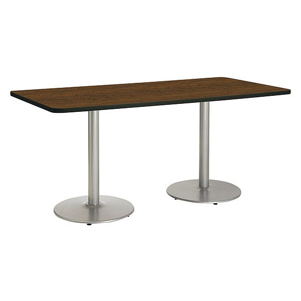 Kfi Rectangle Ped Table, Walnut/Silver, 42"x96"x29", 96" W, 42" L, 29" (Cafe Height) H, HPL Top, Walnut - T4296-B1922-SL-WL