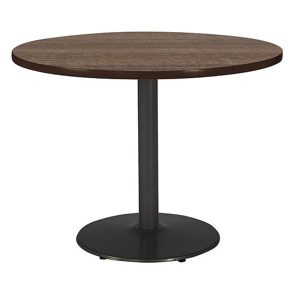 Kfi Round KFI Mode 42" Round Breakroom Table with Studio Teak Top, Round Black Base, Counter Height - T42RD-B1922-BK-7960K-31