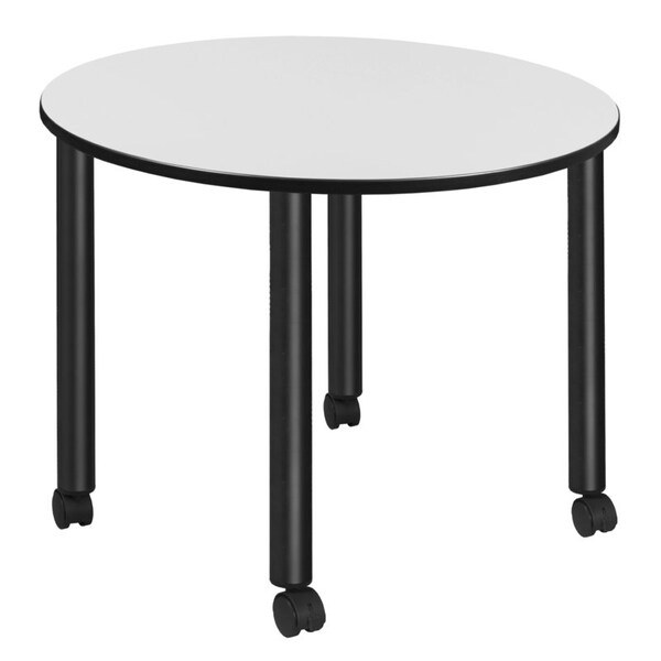 Regency Kee Mobile Tables, 48 W, 48 L, 29 H, Wood, Metal Top, White - TBMC48RNDWHBK