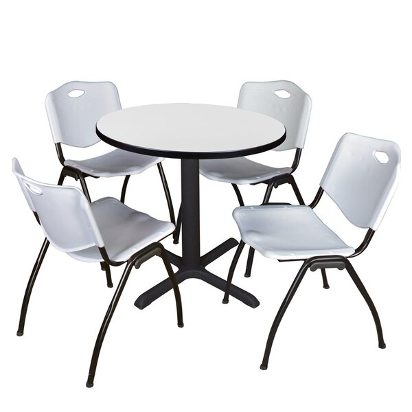 Regency Cain Round Table & Chair Sets, 30 W, 30 L, 29 H, Wood, Metal, Plastic Top, White - TB30RNDWH47GY