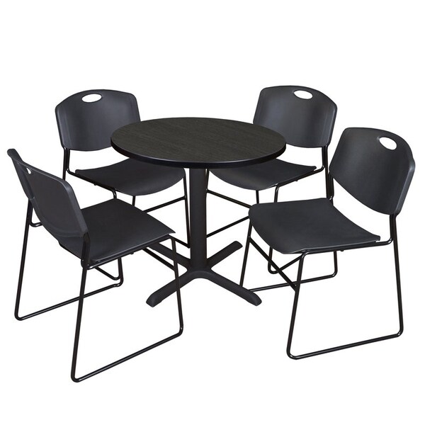 Regency Cain Round Table & Chair Sets, 30 W, 30 L, 29 H, Wood, Metal, Polypropylene Top, Ash Grey - TB30RNDAG44BK