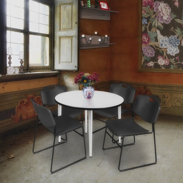 Regency Kahlo Round Table & Chair Sets, 36 W, 36 L, 29 H, Wood, Metal, Polypropylene Top, White - TPL36RNDWHCM44BK