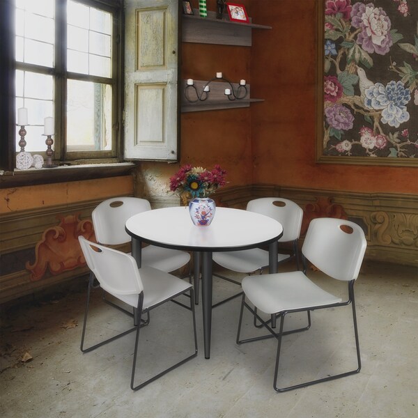 Regency Kahlo Round Table & Chair Sets, 42 W, 42 L, 29 H, Wood, Metal, Polypropylene Top, White - TPL42RNDWHBK44GY