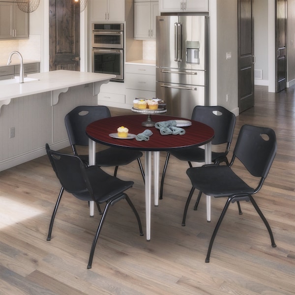 Regency Kahlo Round Table & Chair Sets, 36 W, 36 L, 29 H, Wood, Metal, Plastic Top, Mahogany - TPL36RNDMHCM47BK