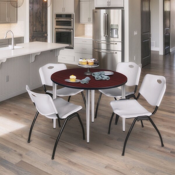 Regency Kahlo Round Table & Chair Sets, 42 W, 42 L, 29 H, Wood, Metal, Plastic Top, Mahogany - TPL42RNDMHCM47GY