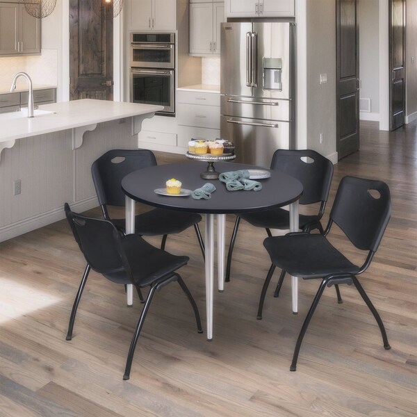 Regency Kahlo Round Table & Chair Sets, 36 W, 36 L, 29 H, Wood, Metal, Plastic Top, Grey - TPL36RNDGYCM47BK