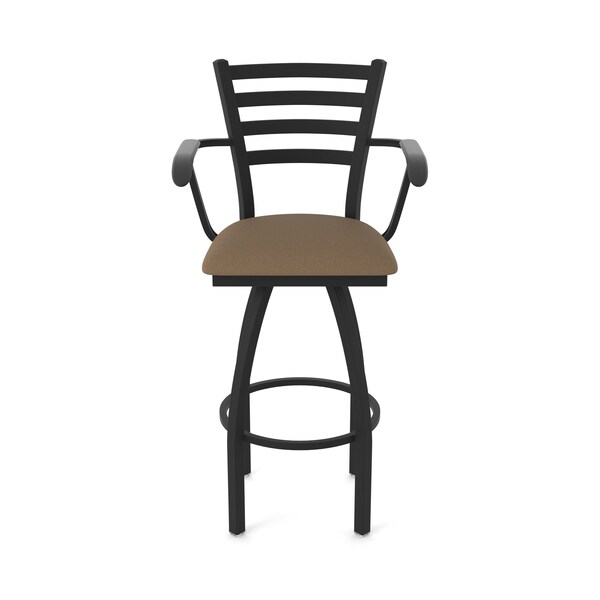 Holland Bar Stool Co Jackie with Arms 25 in. Swivel Counter Stool with Black Wrinkle Finish and Rein Thatch Seat - 415