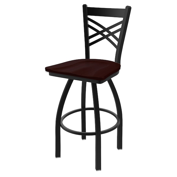 Holland Bar Stool Co 25" Swivel Counter Stool, Black Wrinkle, Dark Cherry Oak Seat - 82025BWDCOAK
