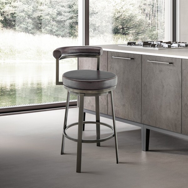 Armen Living Neura Swivel Counter or Bar Stool in Mocha Finish with Brown Faux Leather - 840254333505