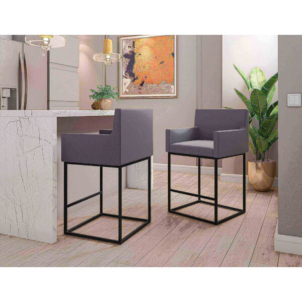 Manhattan Comfort Ambassador Counter Stool in Grey and Black (Set of 2) - 2-CS010-GY