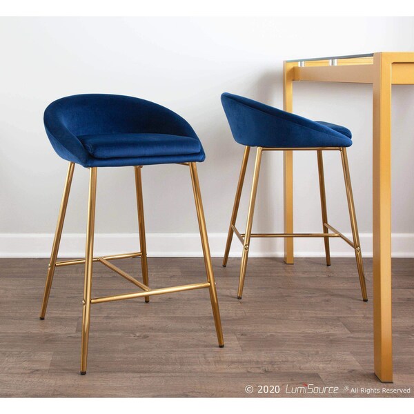 Lumisource Matisse Counter Stool with Gold Metal and Blue Velvet, PK 2 - B26-MATSE AUVBU2