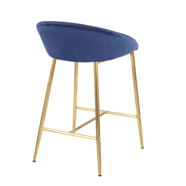 Lumisource Matisse Counter Stool with Gold Metal and Blue Velvet, PK 2 - B26-MATSE AUVBU2