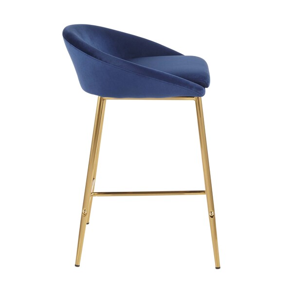 Lumisource Matisse Counter Stool with Gold Metal and Blue Velvet, PK 2 - B26-MATSE AUVBU2