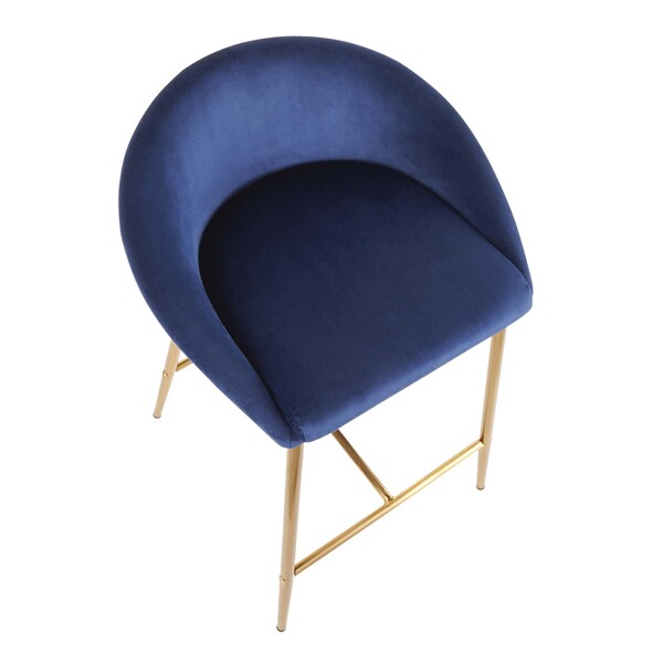 Lumisource Matisse Counter Stool with Gold Metal and Blue Velvet, PK 2 - B26-MATSE AUVBU2