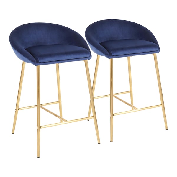 Lumisource Matisse Counter Stool with Gold Metal and Blue Velvet, PK 2 - B26-MATSE AUVBU2