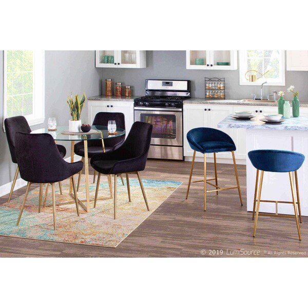 Lumisource Matisse Counter Stool with Gold Metal and Blue Velvet, PK 2 - B26-MATSE AUVBU2