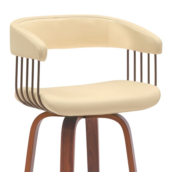 Armen Living Topanga 26in Swivel Walnut Wood Counter Stool in Cream Faux Leather with Golden Bronze Metal - LCTOBAWACR26