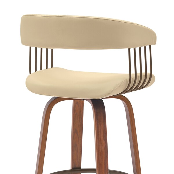 Armen Living Topanga 26in Swivel Walnut Wood Counter Stool in Cream Faux Leather with Golden Bronze Metal - LCTOBAWACR26