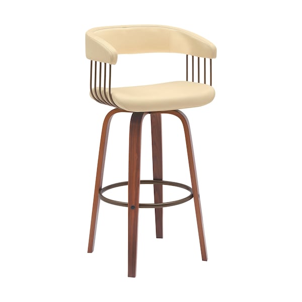 Armen Living Topanga 26in Swivel Walnut Wood Counter Stool in Cream Faux Leather with Golden Bronze Metal - LCTOBAWACR26