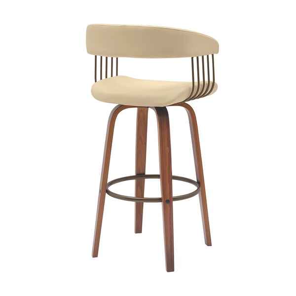 Armen Living Topanga 26in Swivel Walnut Wood Counter Stool in Cream Faux Leather with Golden Bronze Metal - LCTOBAWACR26